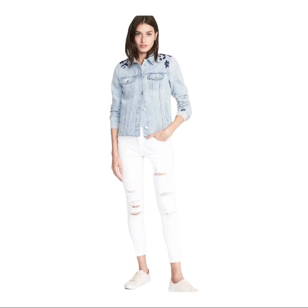 OLD NAVY Jean Jacket Boho Embroidered Raw Hem New With Tags